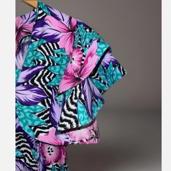 Vtg Isadora New York - 2 Piece Dress & Jacket Set - Tropical Floral Zebra - Sz 5 - Picture 5 of 14